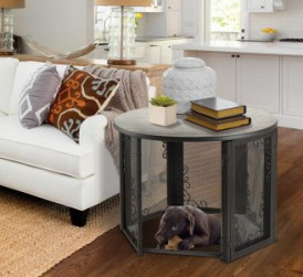 black labrador retriever puppy sleeping inside Accent Table Pet Crate Medium