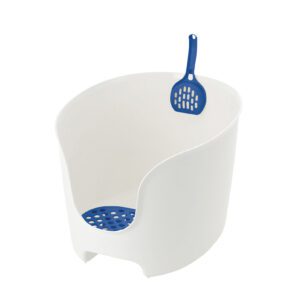 white litter box and blue basin