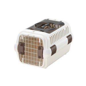 white and brown small pet carrier plastic