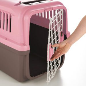 person demonstrates how to swivel open pet carrier door