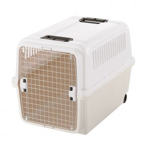 White Mobile Pet Carrier with Handle and rear wheels