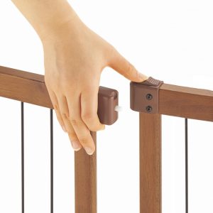 Showing how to lock pet gate door