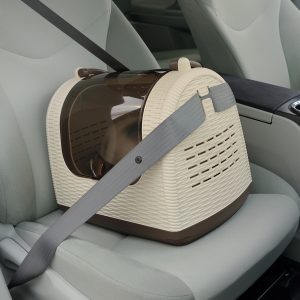 cat carrier safely strapped into car seat