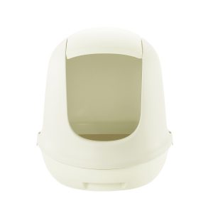 cream color hooded kitty litter box