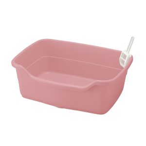 pink cat litter box angle view