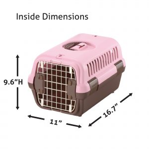 Pink and Brown pet Carrier with measurements