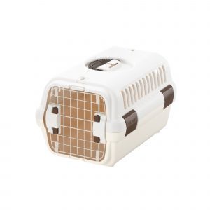 angle view white dog carrier hard top