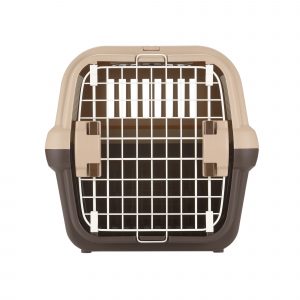 closed dog door on pet carrier