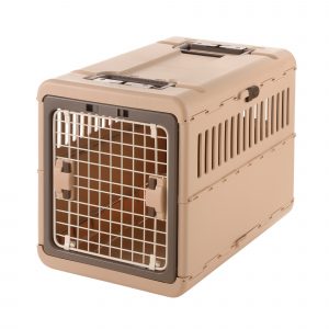 brown foldable dog or cat crate