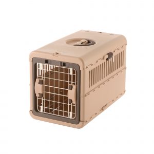 collapsable, foldable tan pet crate for small dogs
